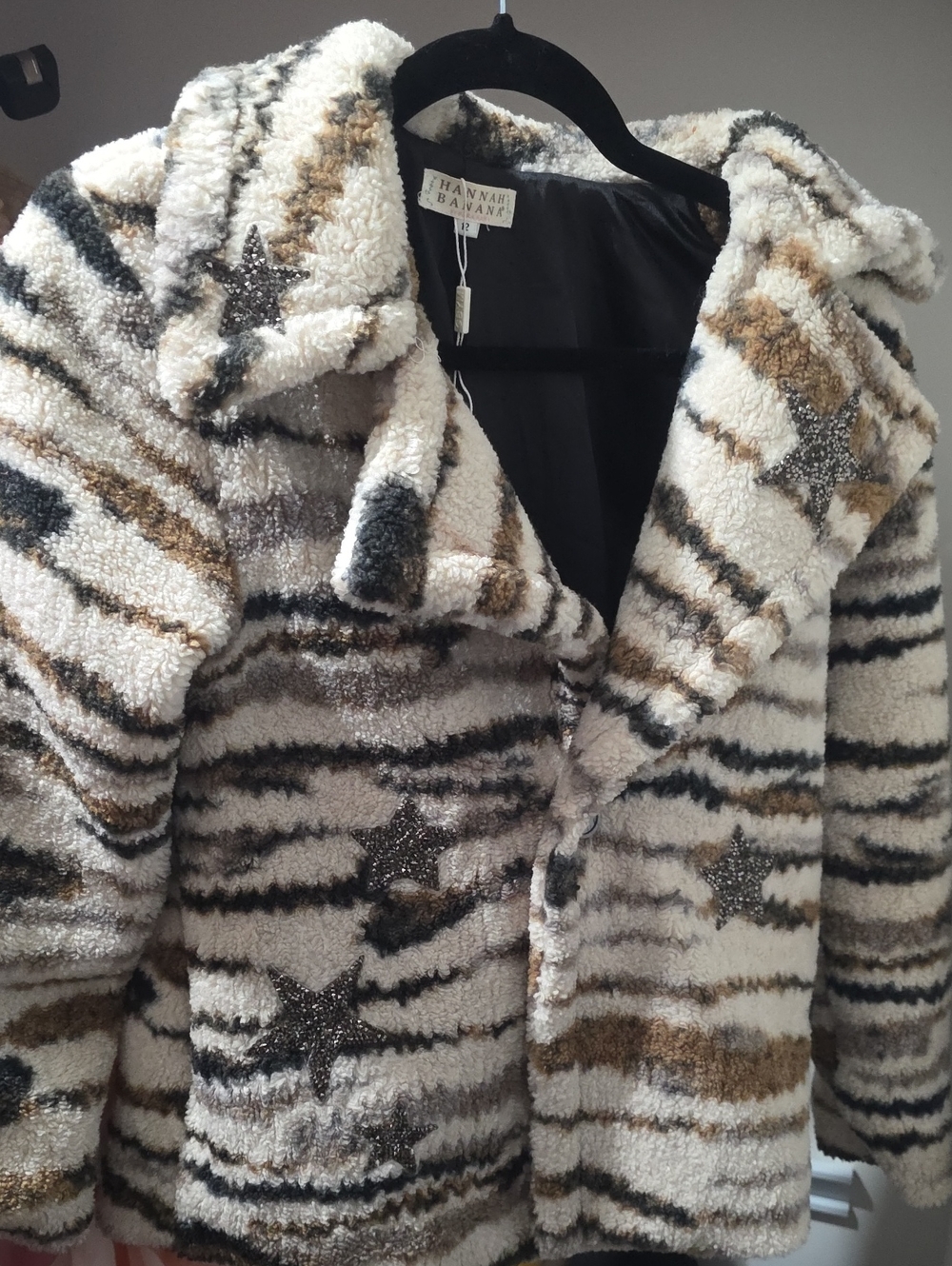 Hannah Banana Cream, Brown & Gray Star Sherpa Jacket